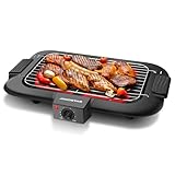 Aigostar Rauchfreier Tischgrill Barbecue Elektrogrill Elektrischer BBQ Grill 2000 Watt Antihaftbeschichtete Grillfläche 36 x 21cm, Abnehmbarer Fettauffangschale, Thermostat, Schwarz